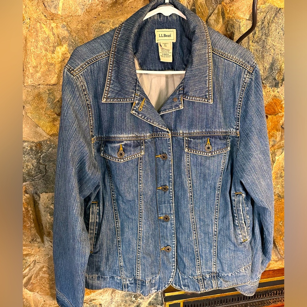 L.L. Bean Denim Jacket w/ Purple Corduroy cuffs and collar